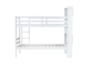 English Elm Twin Over Twin Bunk Bed With Integrated Shelves, Safety Guardrails & Convertible Design, White Finish W504S00214-GIGA