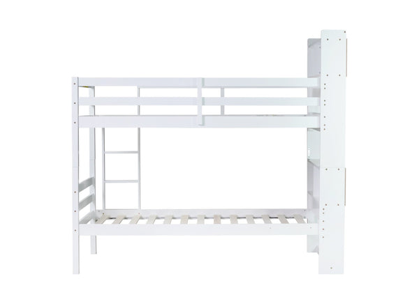 English Elm Twin Over Twin Bunk Bed With Integrated Shelves, Safety Guardrails & Convertible Design, White Finish W504S00214-GIGA
