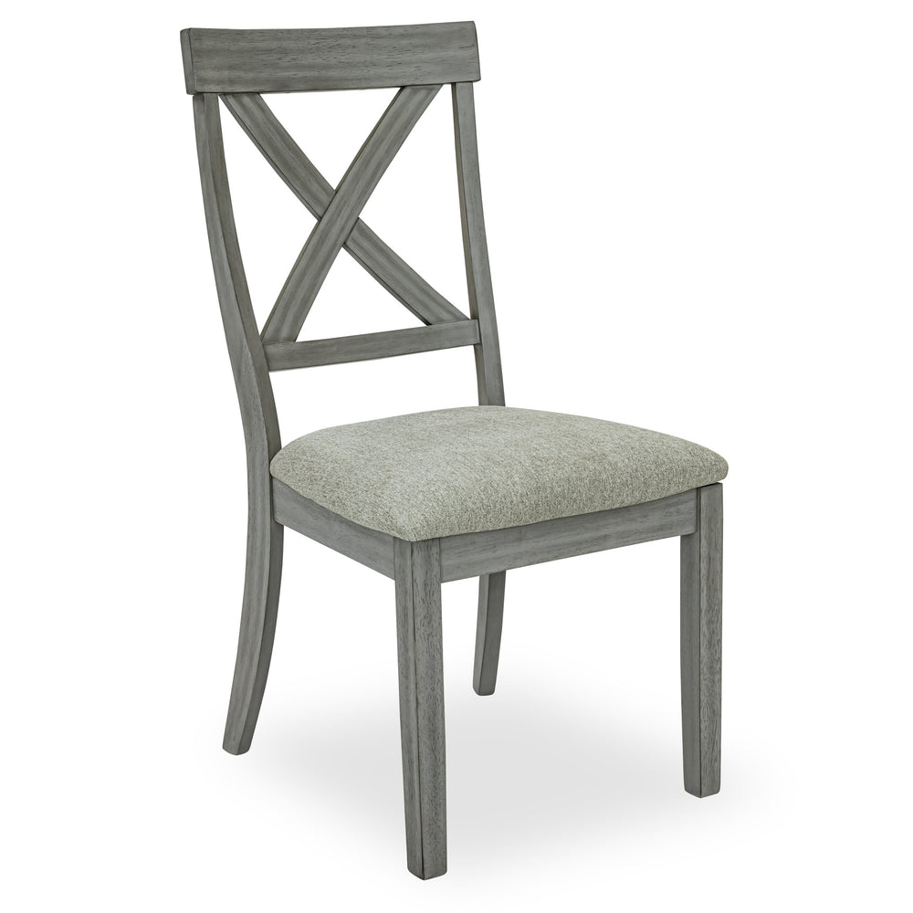 English Elm Beautiful Gray Upholstered Slatted Back Wooden Dining Chairs Set of Two Contemporary B011P284435