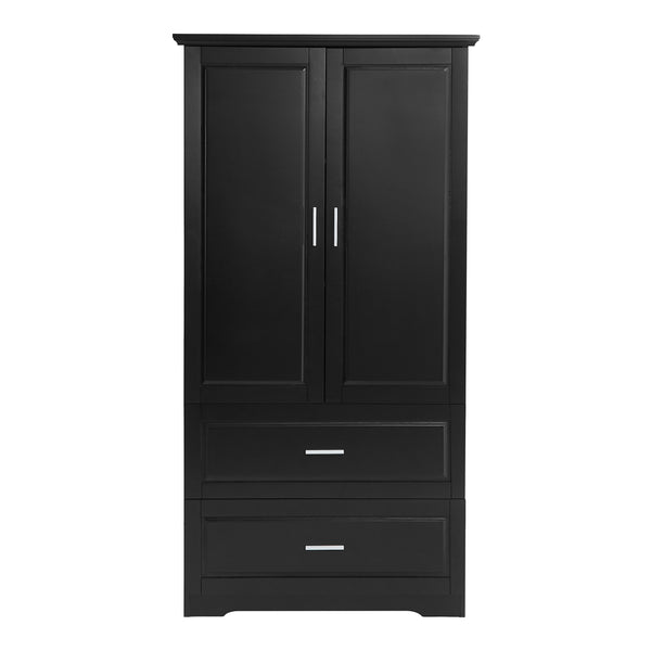 English Elm Tall Bathroom Storage Cabinet – Slim Black MDF Organizer with 2 Doors, 2 Drawers, Adjustable Shelves, Anti-Tip Device N725P172882B