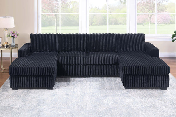 English Elm Black Jumbo Corduroy U-shaped Sectional Sofa Seats Four with Dual Chaise Lounge Black B011S02221