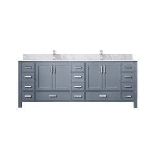 English Elm Dark Grey Double Bath Vanity 84" W x 22" D with Carrara Marble Top, Faucet Set, Soft-Close Drawers B2731P259152