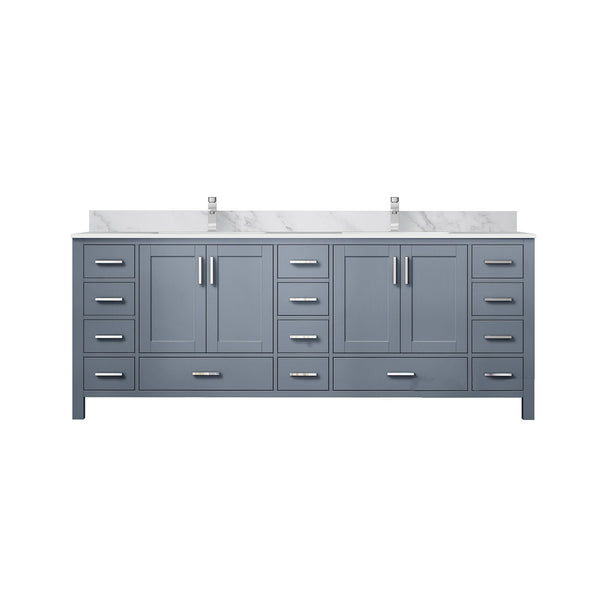 English Elm Dark Grey Double Bath Vanity 84" W x 22" D with Carrara Marble Top, Faucet Set, Soft-Close Drawers B2731P259152
