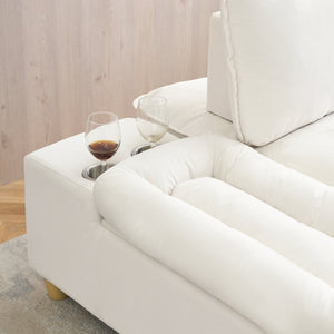 English Elm 44.29 Off-White Velvet Recliner Sofa with Movable Storage Cabinet, Cup Holder & 500lb Capacity W1658S00125