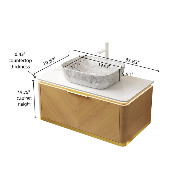 English Elm Dipa 36" Floating Bathroom Vanity With Vessel Sink, Marble Top, Sensor Light & Stylish Storage Solutions W2615S00303