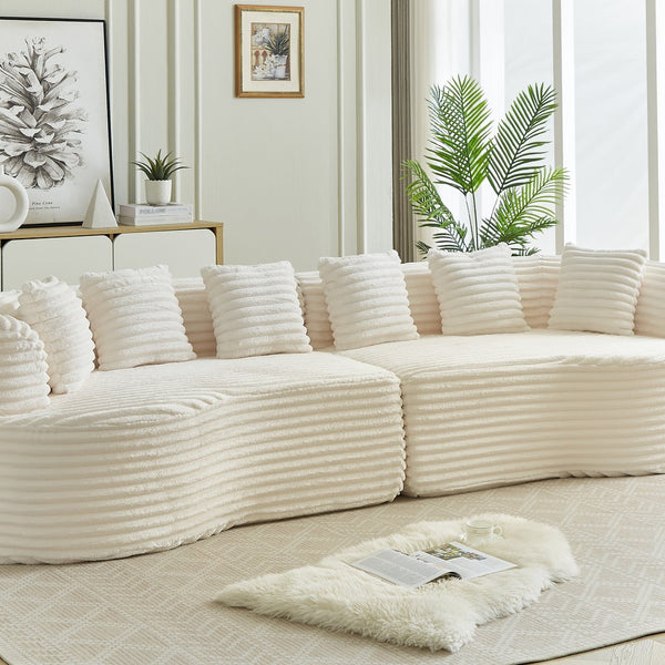 English Elm Curved Chenille Sectional Sofa Oversized Four Seat Cloud Foam Living Room Lounge W3505P355585
