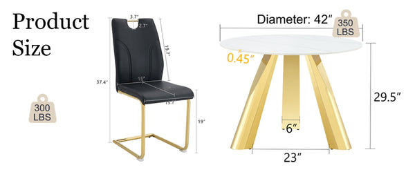 English Elm Table 7-Piece Dining Set With Snow Mountain White Sintered Stone Top & Stylish Black Chairs With Gold Legs W2920S00048-GIGA