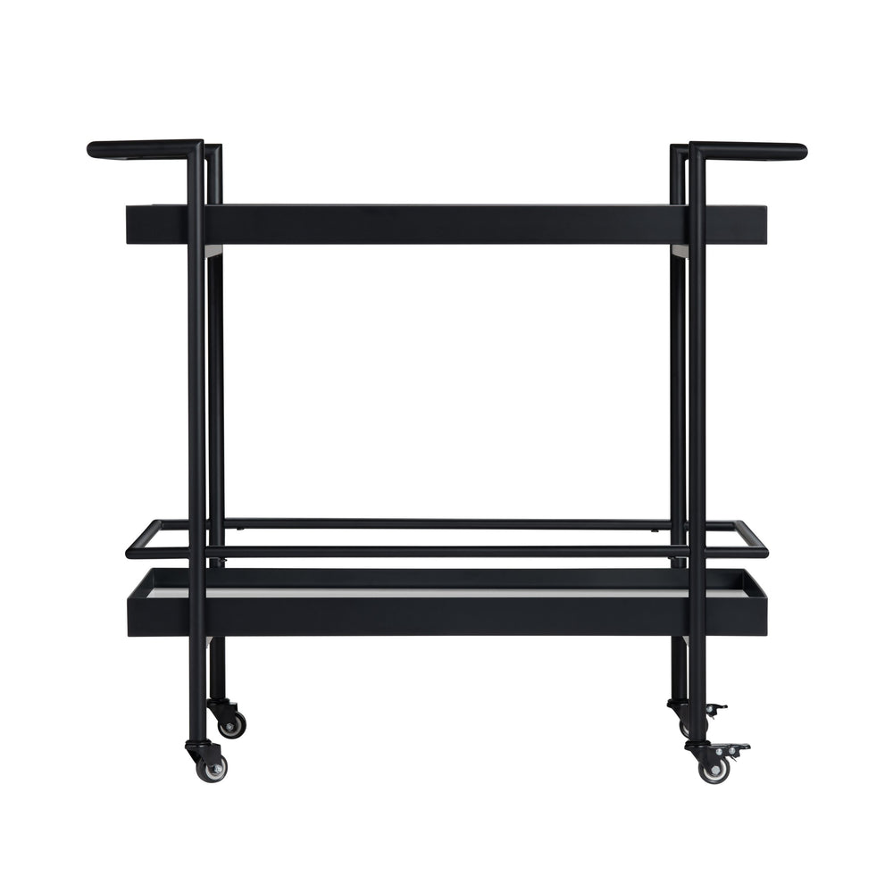 Crestview Collection Transitional Black Bar Cart With Elegant Iron Frame, Mirrored Shelves & Smooth-rolling Wheels Clear Mdf Cvfzr6198