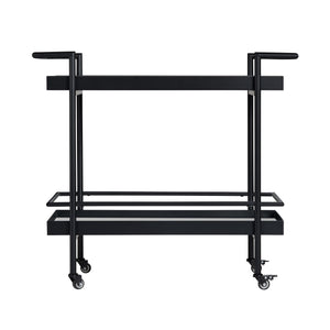 Crestview Collection Transitional Black Bar Cart With Elegant Iron Frame, Mirrored Shelves & Smooth-rolling Wheels Clear Mdf Cvfzr6198