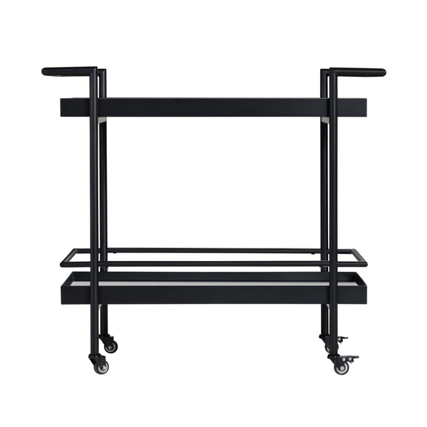 Crestview Collection Transitional Black Bar Cart With Elegant Iron Frame, Mirrored Shelves & Smooth-rolling Wheels Clear Mdf Cvfzr6198