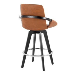 English Elm Fixed-height Swivel Counter Stools with Faux Leather Seats and Chrome Footrest Set of 2 B202S01807