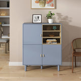 Hearth and Haven Hike Cabinet with 3 Open Storages, 3 Doors and Leather Handles, Blue W1781P148612