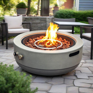 English Elm 24" Propane Fire Pit Bowl 50,000 BTU with Pulse Ignition, Stainless Steel Burner, Lava Rocks, Grey W853P193938
