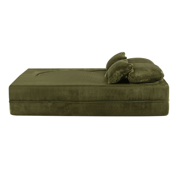 English Elm Queen Foldable Sofa Bed with Plush Chenille Cover, High-Density Foam Convertible Futon for Living Room Guest Room Bedroom Green W1829P348207