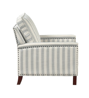 English Elm 1pc Push Back Recliner Chair in Beige-Blue Stripe Fabric with Nailhead Trim, Solid Wood Frame, CozyComfort B011P396189