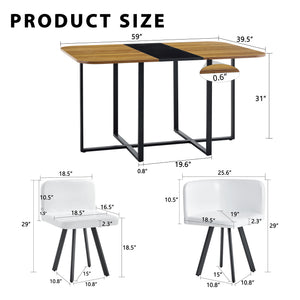 English Elm 7-piece Rectangular Dining Set Two-tone Wood Tabletop with Six Leather Chairs Seats W3875S00128