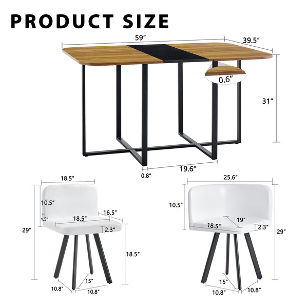 English Elm 7-piece Rectangular Dining Set Two-tone Wood Tabletop with Six Leather Chairs Seats W3875S00128
