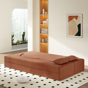 English Elm Modern Corduroy Floor Sofa Foldable Twin Sleeper Foam Filled for Compact Living Spaces Orange W1885P435362