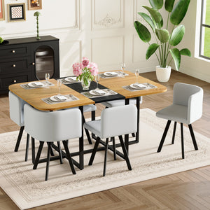 English Elm 7-piece Modern Dining Set Seats Six with Two-tone Wood Table and Gray Pu Chairs W3875S00126