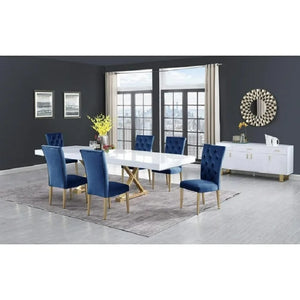 English Elm Velvet Button Tufted Dining Chairs with Brushed Gold Legs Glam Set of Two Blue B011P446652