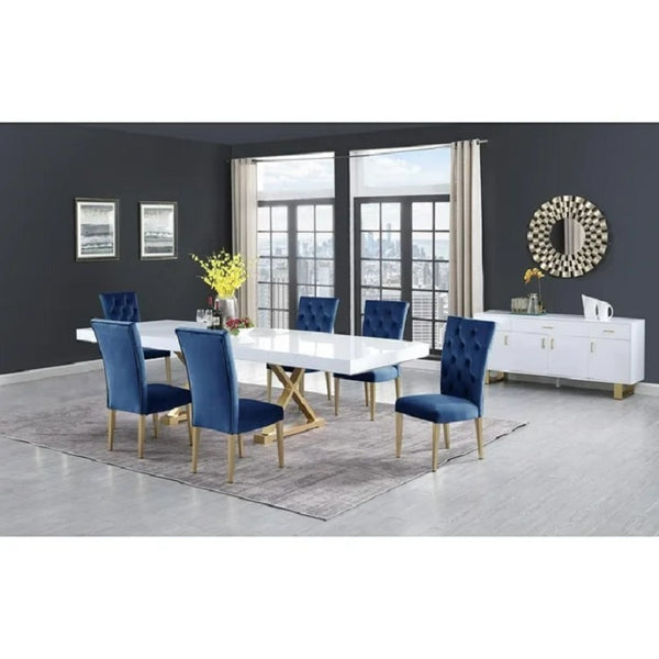 English Elm Velvet Button Tufted Dining Chairs with Brushed Gold Legs Glam Set of Two Blue B011P446652