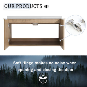 English Elm 84 Inch Wall Mounted Vanity with Dual Resin Sinks, Soft Close Doors, Metal Handles, Ample Storage Space Imitative Oak W999S00190