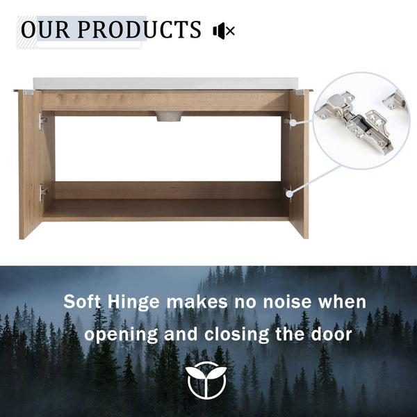 English Elm 84 Inch Wall Mounted Vanity with Dual Resin Sinks, Soft Close Doors, Metal Handles, Ample Storage Space Imitative Oak W999S00190