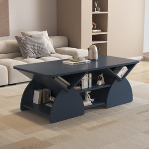 English Elm Engineered rounded corner rectangular coffee table with 6 cubbies, spacious tabletop, durable melamine finish Blue W2899P372761