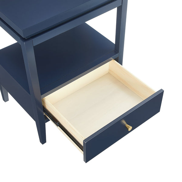 English Elm Olana Midnight Blue 1-Drawer Nightstand with Floating Top, Hidden Tray, Gold Pull & Spacious Shelf B050P376961