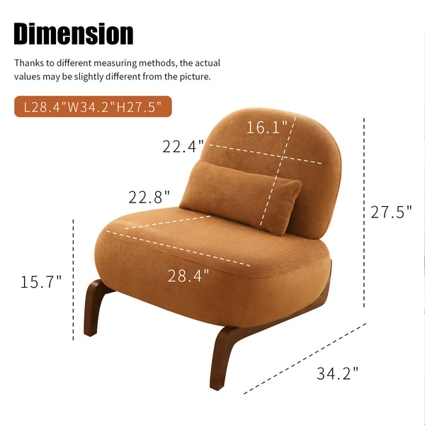 English Elm Cute Barrel Velvet Accent Chair Armless Solid Wood Legs Cozy Reading Nook Seat Caramel W2105P412977