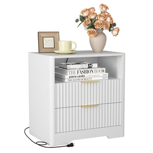 English Elm Nightstand with Usb Charging Ports Ac Outlet Night Light and Cabinet for Bedroom W1321P399421
