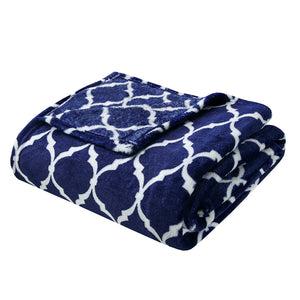 JLA Home Madison Park - Oversized Microlight Plush Throw with Ogee Pattern, Ultra-Lofty Lightweight Comfort, OEKO-TEX Certified Navy MP50-1731
