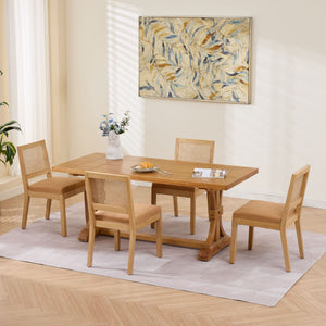English Elm Farmhouse Rattan Back Dining Chairs Set of 2 with Linen Seat and Hardwood Legs Tan W1143P452937