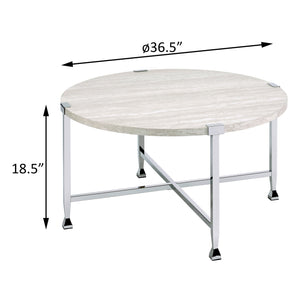 English Elm White Oak Round Coffee Table with Chrome Legs — Minimalist 36.5" Surface, Industrial Chic Accent Table for Living Room Decor B062P185643