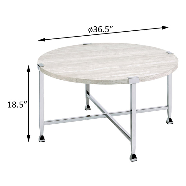 English Elm White Oak Round Coffee Table with Chrome Legs — Minimalist 36.5" Surface, Industrial Chic Accent Table for Living Room Decor B062P185643