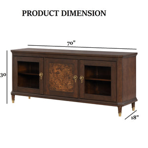 English Elm Modern 70" TV Stand Dark Cherry Finish with Gold Accents, 3 Felt-Lined Drawers, Sturdy Wood Design B2741P395430