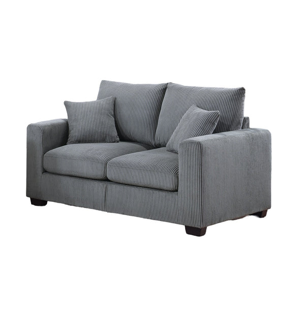 English Elm Classic Corduroy 2pc Sofa Set with Loveseat, Square Arms, Plush Cushions & 2 Throw Pillows - Cozy Modern Appeal Fog 47 L x 35 W x 24 H B011S01298