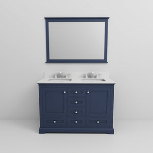 English Elm Navy Double Bath Vanity 48" W x 22" D with White Quartz, Chrome Faucet, 46" Mirror, Scratch-Resistant Finish B2731S00978
