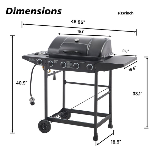 English Elm 4 Burner Propane Gas Grill with Cast Iron Grates Side and 42000 Btu Outdoor Power W1820P341742