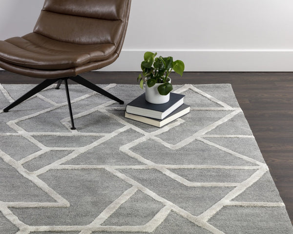 Sunpan ZIZI Hand-Tufted Grey Rug - 9' x 12' Soft Wool-Blend with Modern Pattern for Stylish Living Spaces 108741