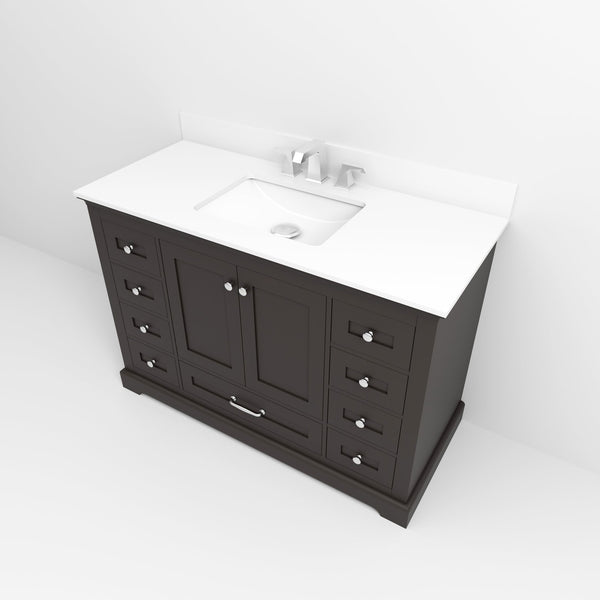 English Elm Espresso 48 in Single Bath Vanity with Cultured Marble Top, Soft-Close Drawers & Chrome Faucet Set B2731P258366