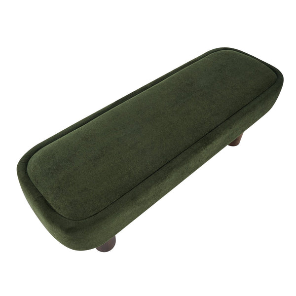 English Elm Indoor Boucle Upholstered Bench with Walnut Legs Textured Khaki Dining Seating Green,Walnut N779P390675G