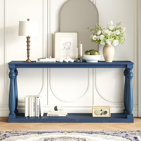 English Elm U_Style Vintage Wood Grain Console Table - Space-Saving Entryway Design With Tapered Legs & Shelf N711P256976V-GIGA