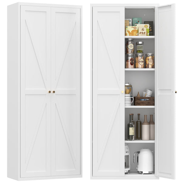 English Elm 2 Door Steel Pantry Cabinet Powder Coated Finish Gold Hardware Adjustable Shelves Tall Storage White T3625P366652