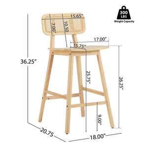 English Elm Christopher Knight Home® - Bari Curved Solid Wood Barstool with Woven Rattan Backrest, Ergonomic Comfort and Timeless Finish Natural N775P264463N