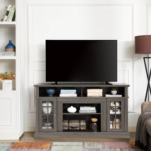 English Elm Classic TV Media Stand Dark Walnut 65" Modern Entertainment Console with Glass Doors, Cable Management and Adjustable Shelves (58.25"W x 15.75"D x 32"H) W2275P389756