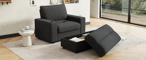 English Elm Christopher Knight Home® - 42.8" Oversized Chaise Lounge with Storage Ottoman, Corduroy Upholstery, USB Port & Cup Holders for Cozy Living Space Grey N765P350851G