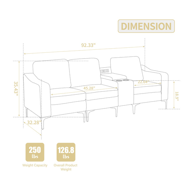 English Elm Convertible Corduroy Sectional Sofa With Usb & Cupholders – Modern 3-Seater In Gray For Comfort W3098S00029