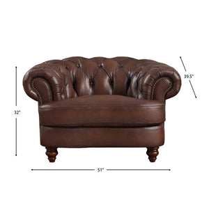 English Elm Newport Hand-Finished Leather Chair with Nail-Head Trim, Serpentine Rail & Turned Wood Legs, Sophisticated Elegance B2705P211812
