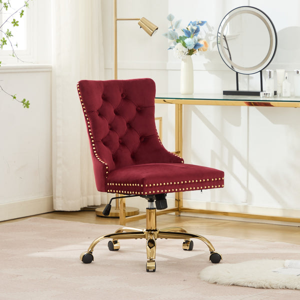 English Elm A&A Tufted Chenille Office Chair with Gold Chrome Base, Plush High-Rebound Cushion for Comfort WINE RED W1143P369093